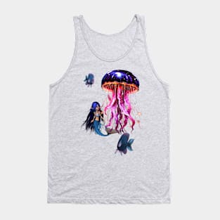 Cute mermaid looks at the beautiful jellyfish. Tank Top